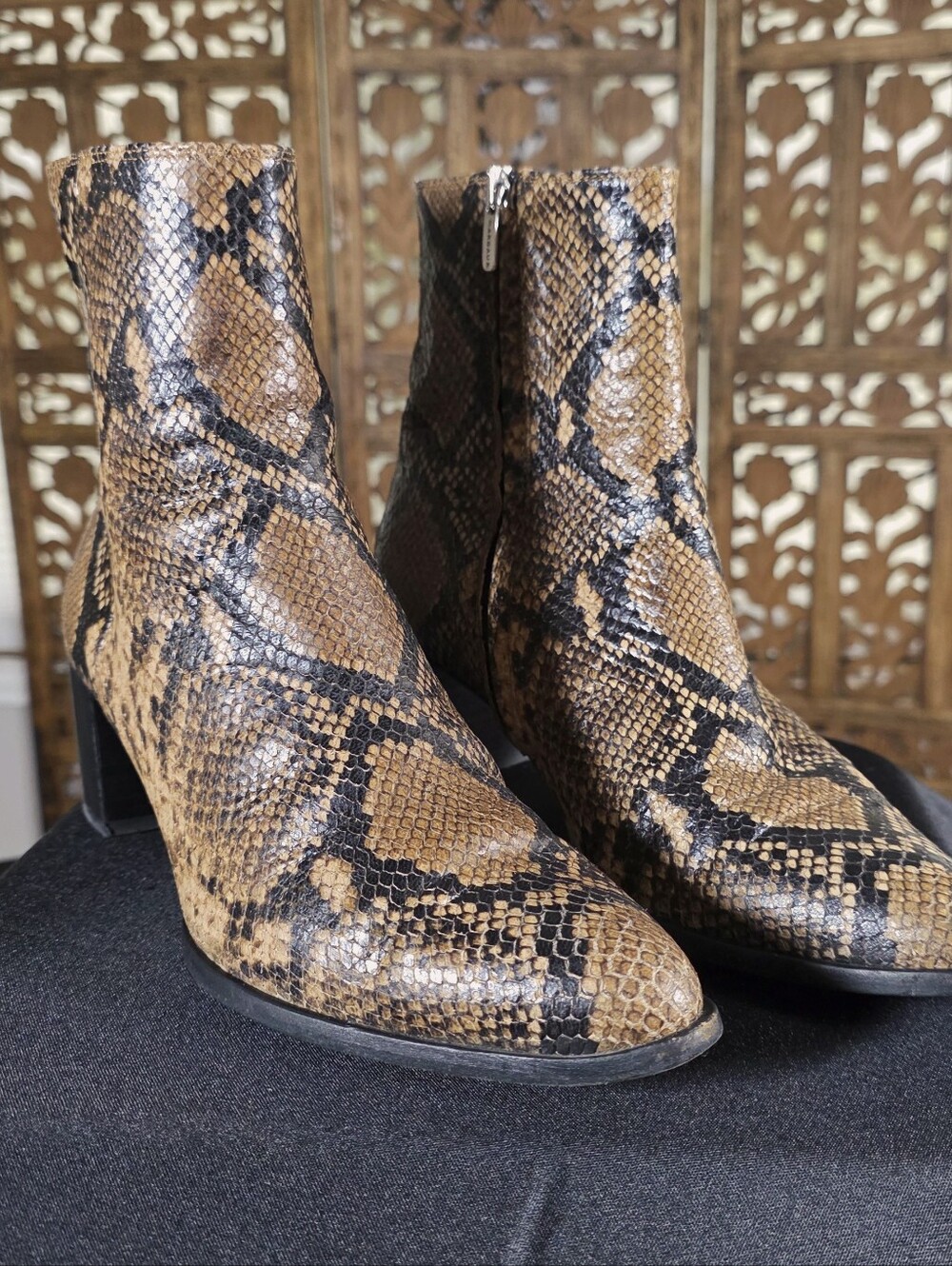 Margaux Genuine Python Leather Toe Ankle Handmade Boots. Made in Spain.